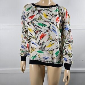 Adam Douglass 100% Silk Women's Abstract Print Long Sleeve Blouse Top Size M